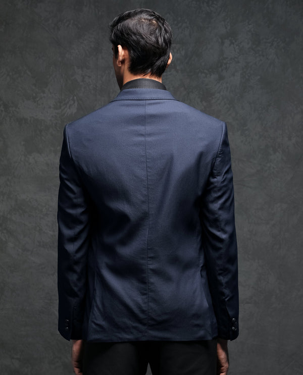 Rare Rabbit Men's Barton Navy Polyester Viscose Fabric Notch Lapel Single Breasted Tailored Fit Solid Blazer
