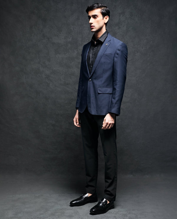Rare Rabbit Men's Barton Navy Polyester Viscose Fabric Notch Lapel Single Breasted Tailored Fit Solid Blazer