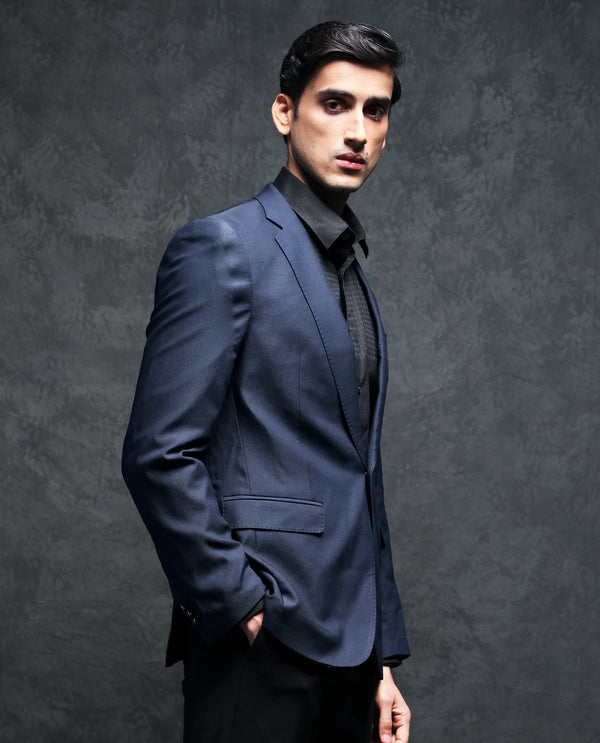 Rare Rabbit Men's Barton Navy Polyester Viscose Fabric Notch Lapel Single Breasted Tailored Fit Solid Blazer