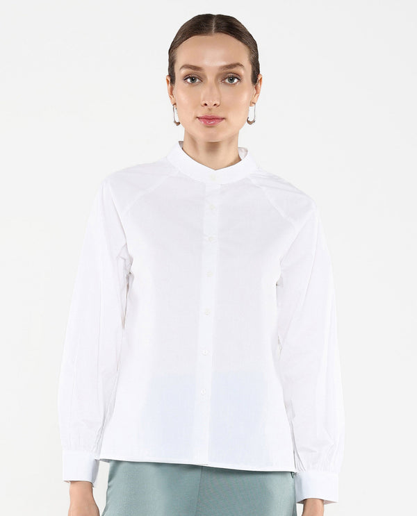 Rareism Women's Bartpo White Full Sleeve Ruffled Neck Plain Top