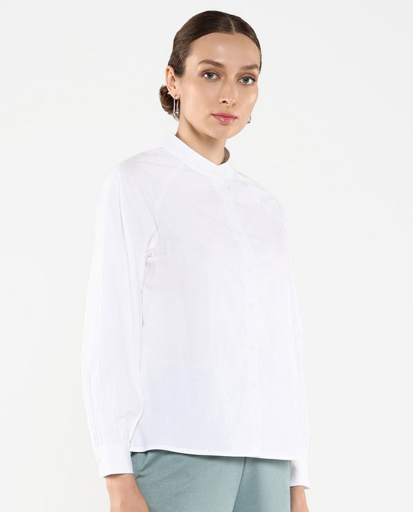 Rareism Women's Bartpo White Full Sleeve Ruffled Neck Plain Top
