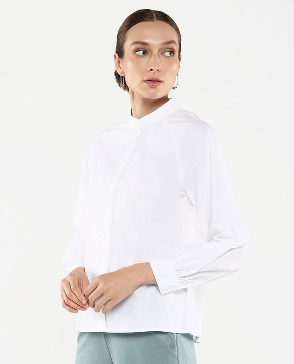 Rareism Women's Bartpo White Full Sleeve Ruffled Neck Plain Top