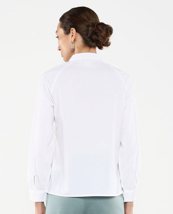 Rareism Women's Bartpo White Full Sleeve Ruffled Neck Plain Top