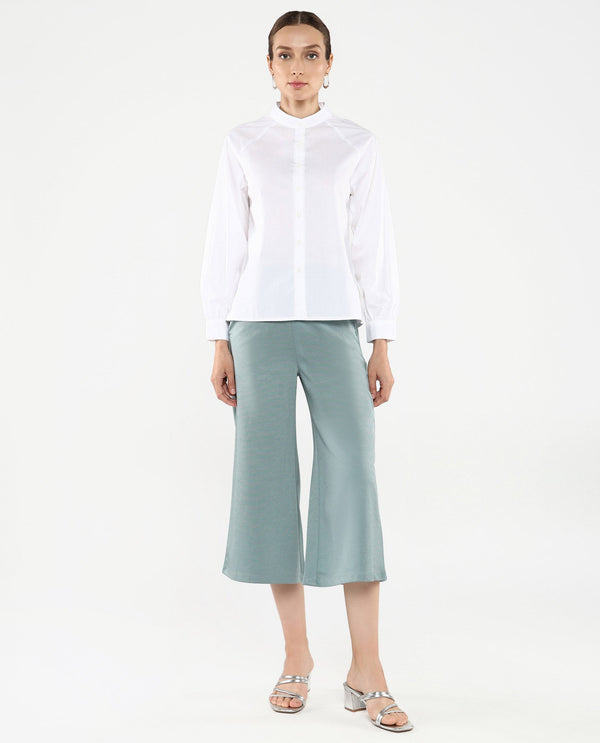 Rareism Women's Bartpo White Full Sleeve Ruffled Neck Plain Top
