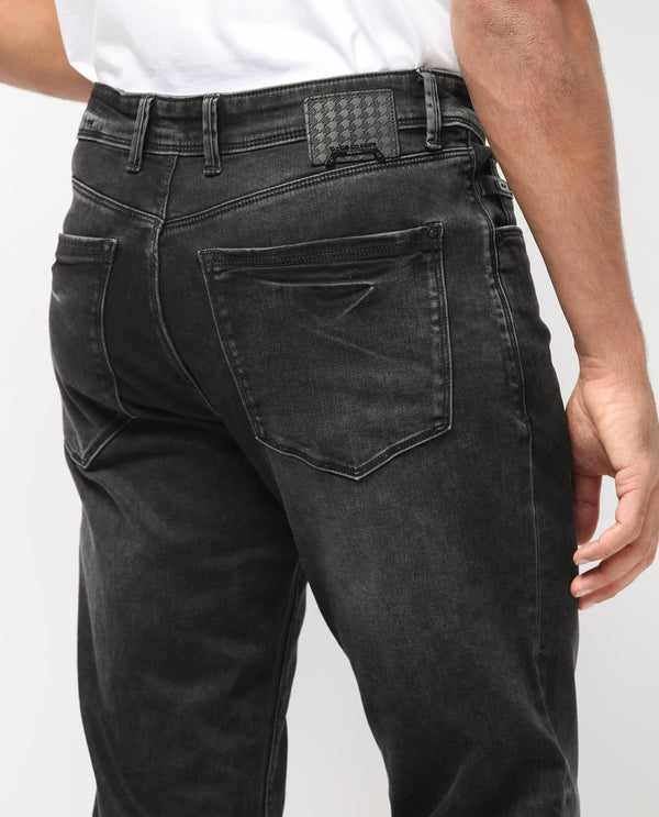 Rare Rabbit Men's Batten Grey Mid Wash Mid-Rise Regular Fit Jeans