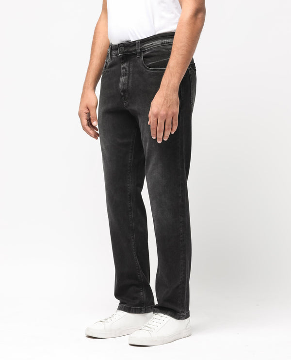 Rare Rabbit Men's Batten Grey Mid Wash Mid-Rise Regular Fit Jeans