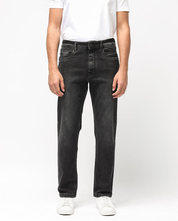 Rare Rabbit Men's Batten Grey Mid Wash Mid-Rise Regular Fit Jeans