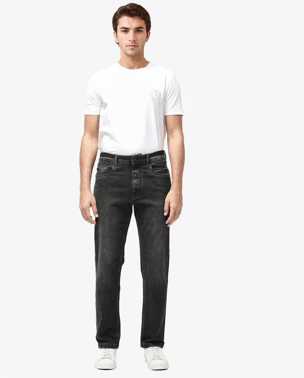 Rare Rabbit Men's Batten Grey Mid Wash Mid-Rise Regular Fit Jeans