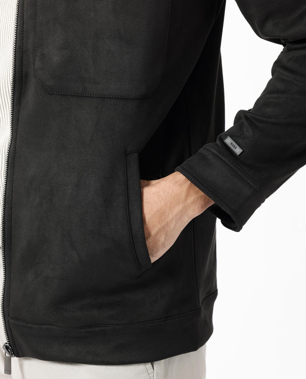 Rare Rabbit Mens Bax 1 Black Jacket Polyester Fabric Collared Neck Woven Full Sleeves Button And Zip Closure Boxy Fit