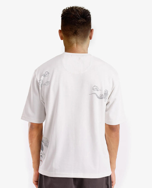 Rare Rabbit Men Bazy Off White Cotton Polyester Fabric Short Sleeve Crew Neck Graphic Print T-Shirt