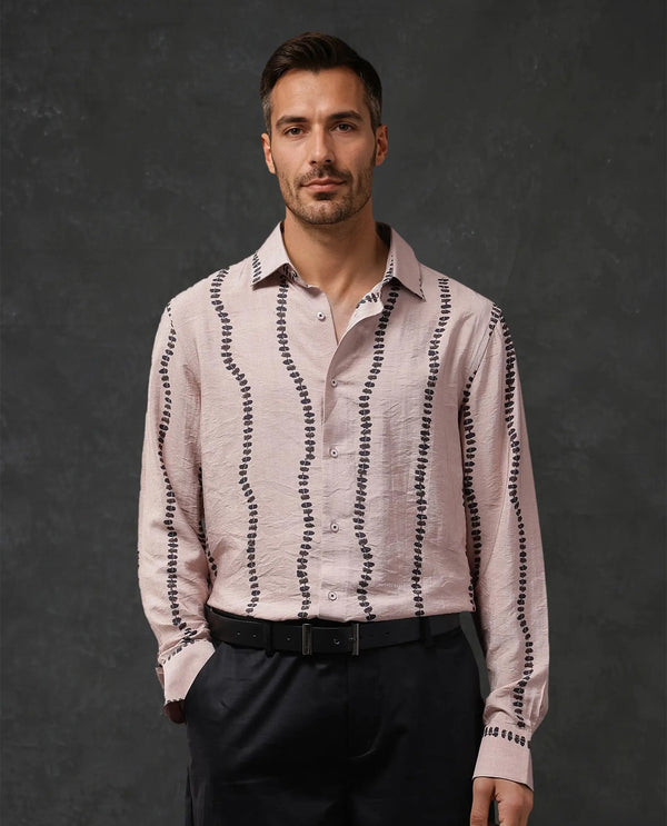 Rare Rabbit Men Bedoc Beige Cotton Fabric Full Sleeve Regular Fit Decorative Print Shirt