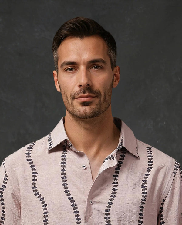 Rare Rabbit Men Bedoc Beige Cotton Fabric Full Sleeve Regular Fit Decorative Print Shirt