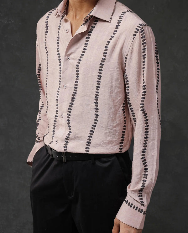 Rare Rabbit Men Bedoc Beige Cotton Fabric Full Sleeve Regular Fit Decorative Print Shirt