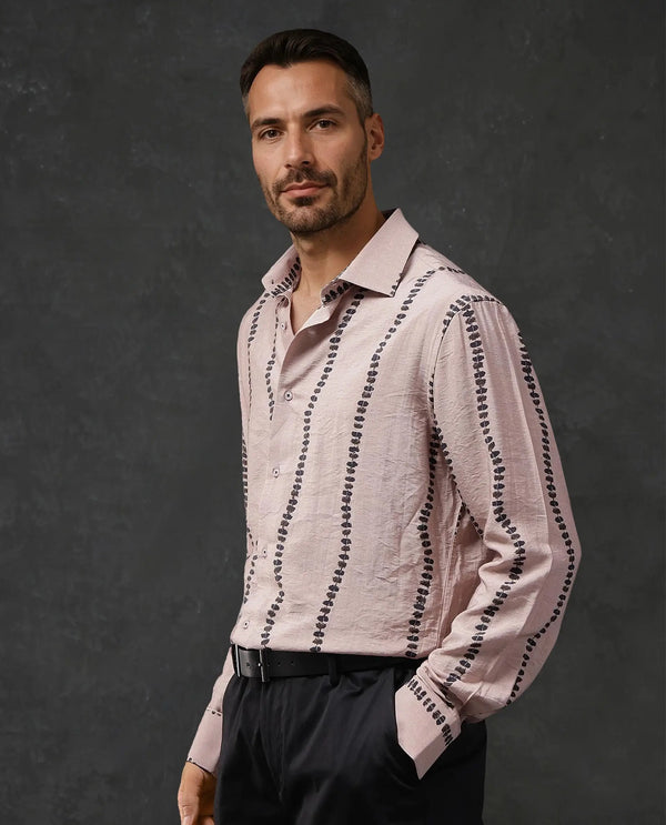 Rare Rabbit Men Bedoc Beige Cotton Fabric Full Sleeve Regular Fit Decorative Print Shirt