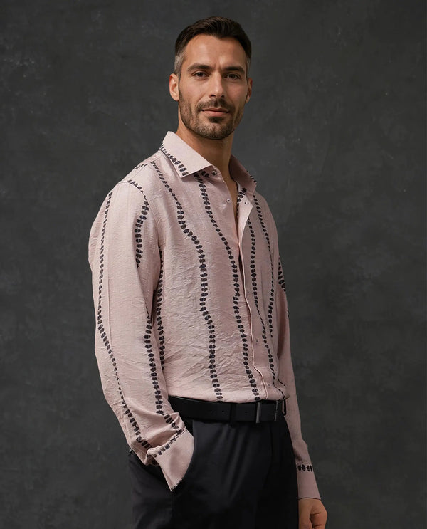 Rare Rabbit Men Bedoc Beige Cotton Fabric Full Sleeve Regular Fit Decorative Print Shirt