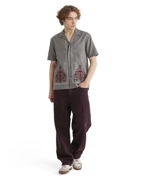 Rare Rabbit Men Bellac Grey Cotton Fabric Plain Shirt