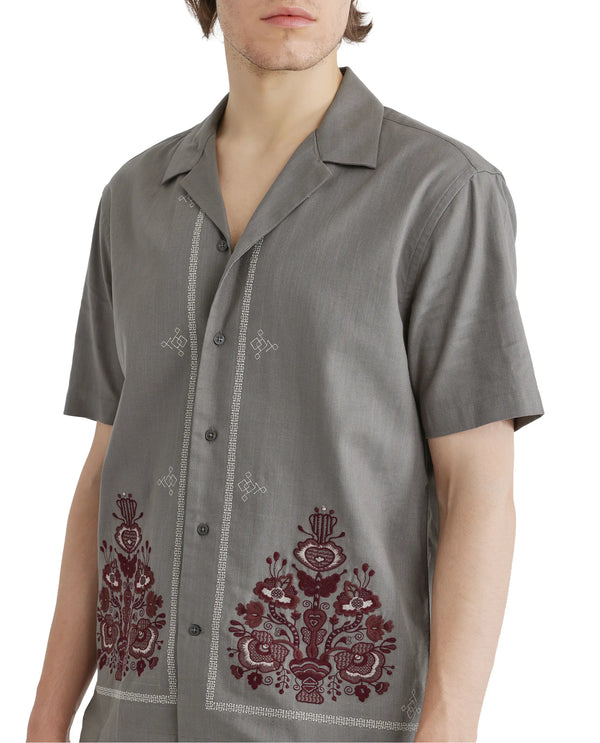 Rare Rabbit Men Bellac Grey Cotton Fabric Plain Shirt