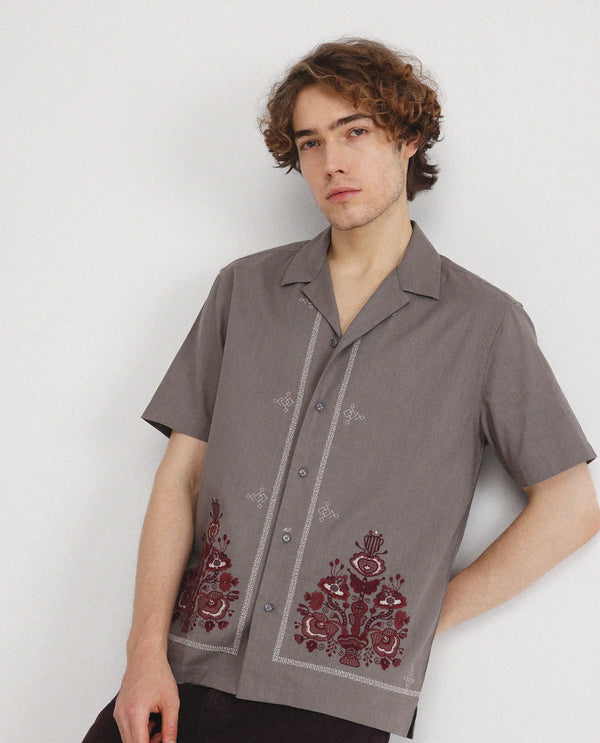 Rare Rabbit Men Bellac Grey Cotton Fabric Plain Shirt