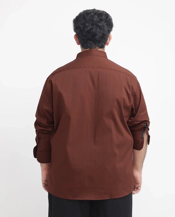Rare Rabbit Men's Benedict Rust Cotton Poly Elastane Blend Fabric Full Sleeve Solid Formal Shirt Plus Size