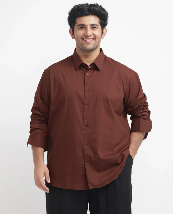 Rare Rabbit Men's Benedict Rust Cotton Poly Elastane Blend Fabric Full Sleeve Solid Formal Shirt Plus Size