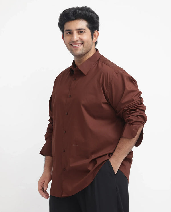Rare Rabbit Men's Benedict Rust Cotton Poly Elastane Blend Fabric Full Sleeve Solid Formal Shirt Plus Size