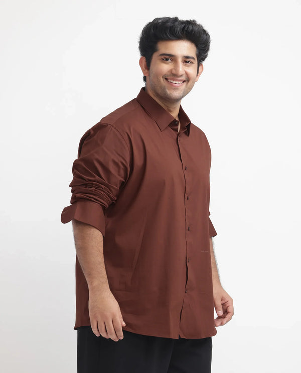 Rare Rabbit Men's Benedict Rust Cotton Poly Elastane Blend Fabric Full Sleeve Solid Formal Shirt Plus Size