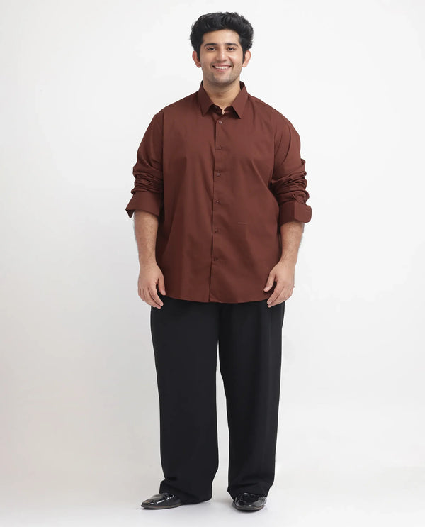 Rare Rabbit Men's Benedict Rust Cotton Poly Elastane Blend Fabric Full Sleeve Solid Formal Shirt Plus Size