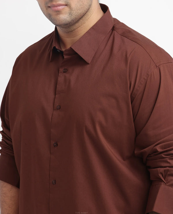 Rare Rabbit Men's Benedict Rust Cotton Poly Elastane Blend Fabric Full Sleeve Solid Formal Shirt Plus Size