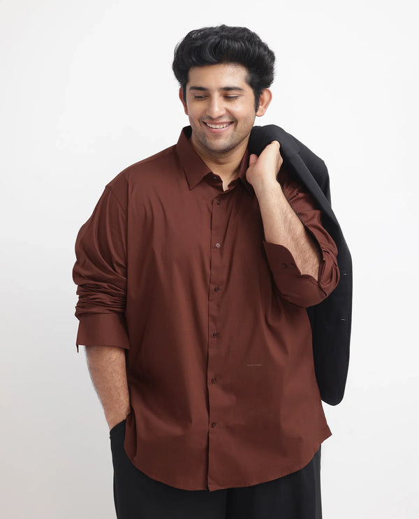 Rare Rabbit Men's Benedict Rust Cotton Poly Elastane Blend Fabric Full Sleeve Solid Formal Shirt Plus Size