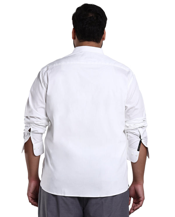 Rare Rabbit Men's Benedict White Cotton Blend Fabric Full Sleeve Solid Formal Shirt Plus Size