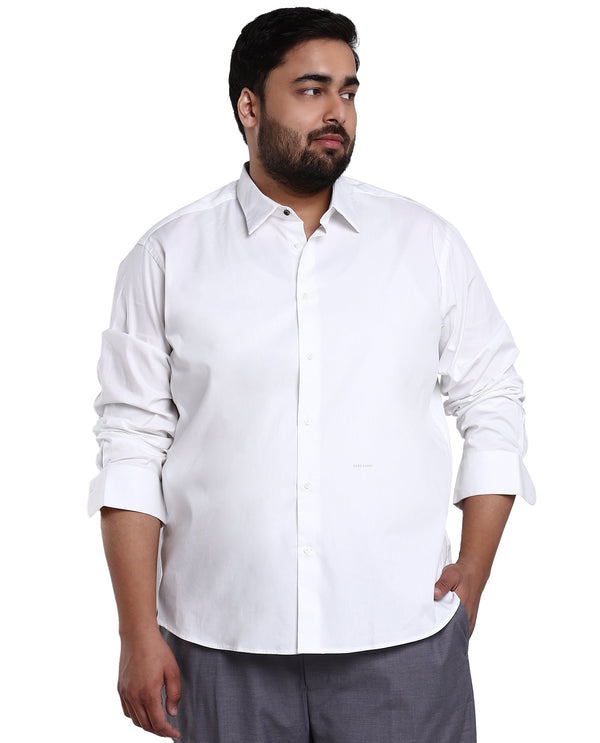 Rare Rabbit Men's Benedict White Cotton Blend Fabric Full Sleeve Solid Formal Shirt Plus Size