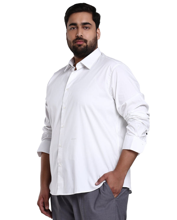 Rare Rabbit Men's Benedict White Cotton Blend Fabric Full Sleeve Solid Formal Shirt Plus Size