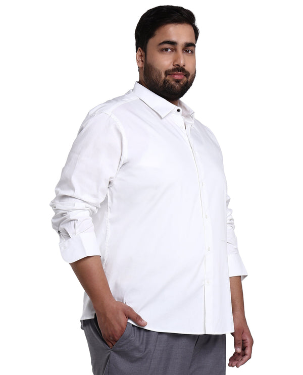 Rare Rabbit Men's Benedict White Cotton Blend Fabric Full Sleeve Solid Formal Shirt Plus Size