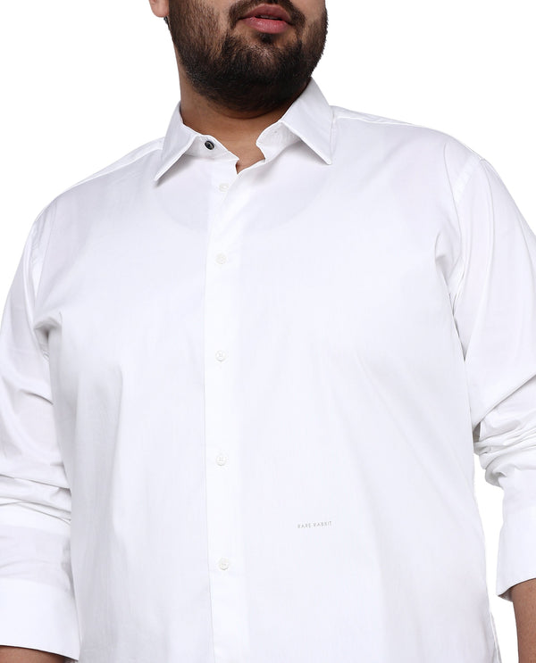Rare Rabbit Men's Benedict White Cotton Blend Fabric Full Sleeve Solid Formal Shirt Plus Size
