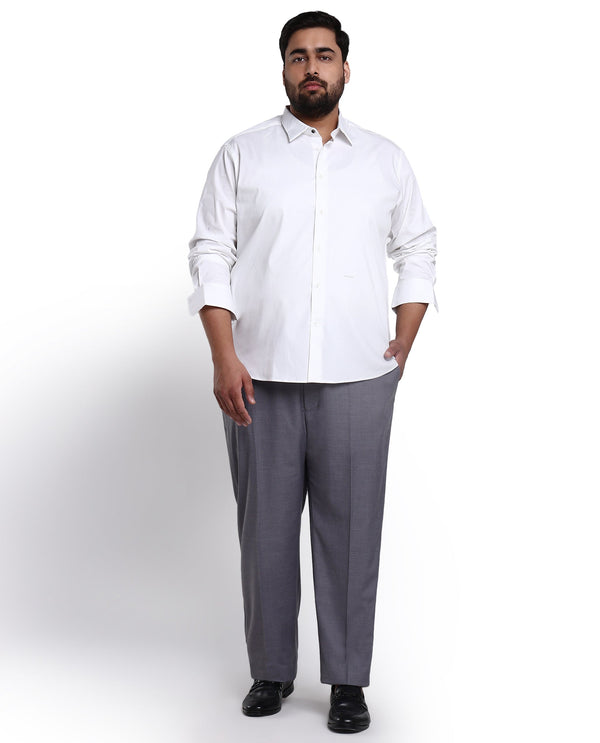 Rare Rabbit Men's Benedict White Cotton Blend Fabric Full Sleeve Solid Formal Shirt Plus Size