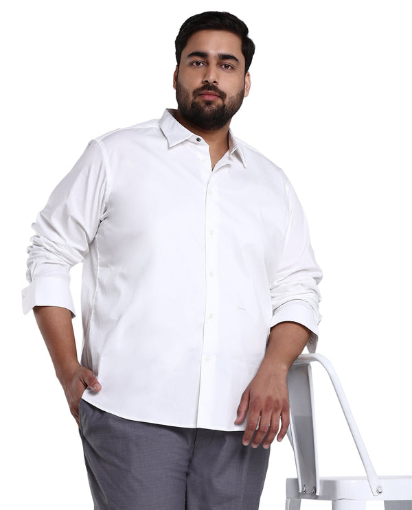 Rare Rabbit Men's Benedict White Cotton Blend Fabric Full Sleeve Solid Formal Shirt Plus Size