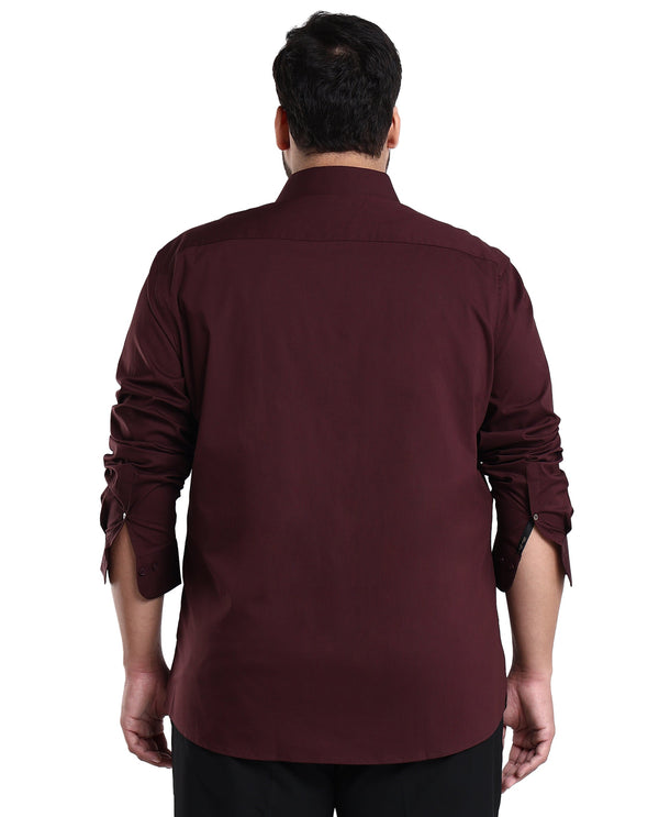 Rare Rabbit Mens Benedict Maroon Cotton Stretch Drop Collar Full Sleeve Solid Shirt Plus Size