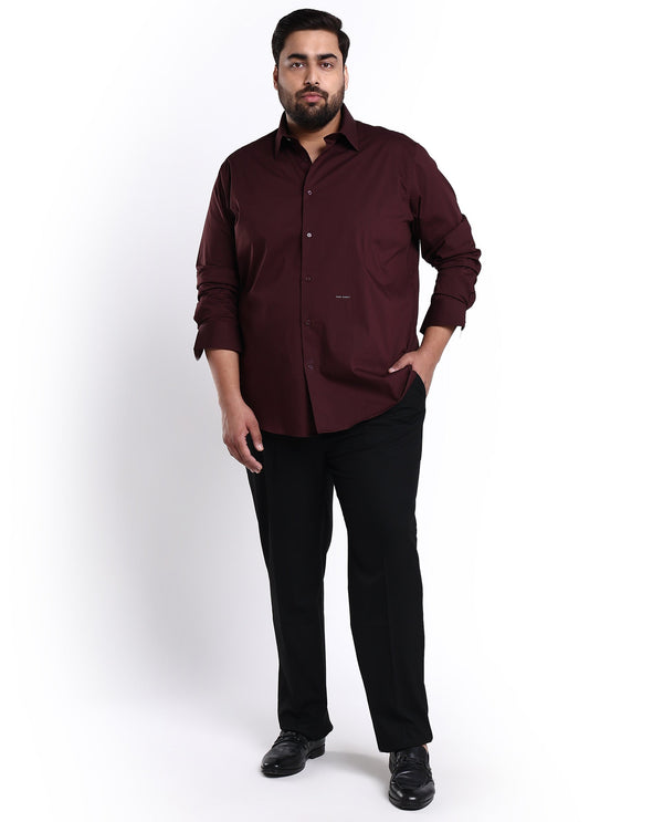 Rare Rabbit Mens Benedict Maroon Cotton Stretch Drop Collar Full Sleeve Solid Shirt Plus Size