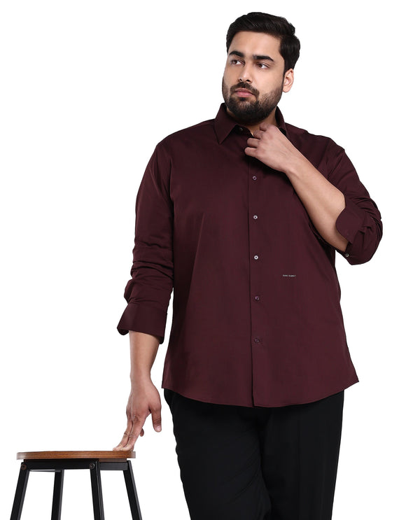 Rare Rabbit Mens Benedict Maroon Cotton Stretch Drop Collar Full Sleeve Solid Shirt Plus Size