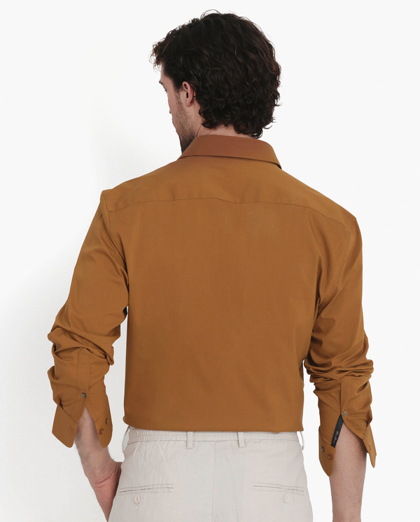 Rare Rabbit Men's Benedict Mustard Cotton Poly Elastane Blend Fabric Full Sleeve Solid Formal Shirt