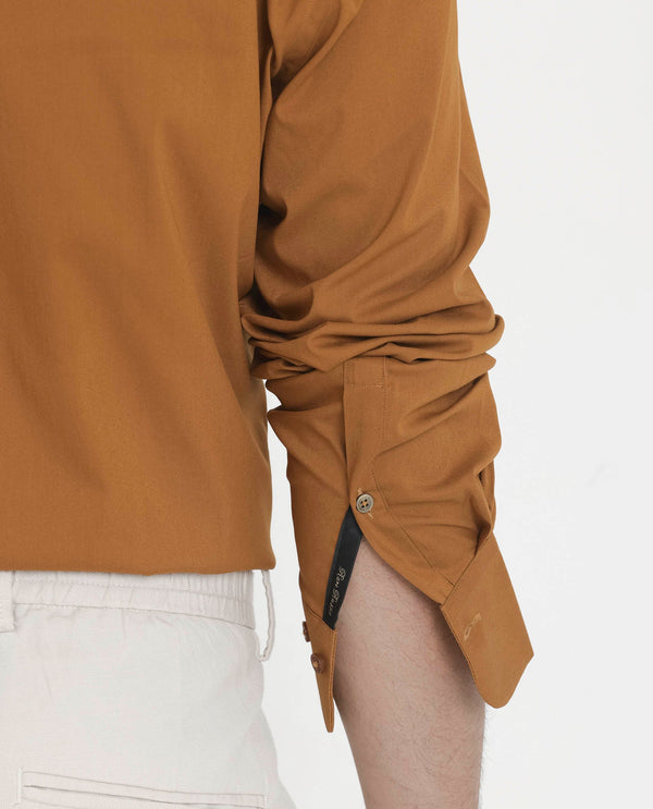 Rare Rabbit Men's Benedict Mustard Cotton Poly Elastane Blend Fabric Full Sleeve Solid Formal Shirt