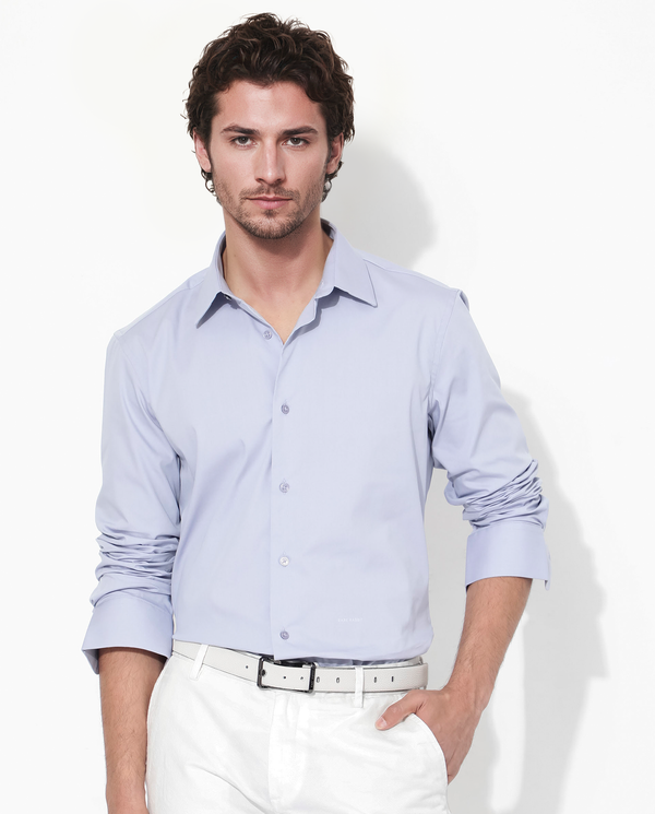 Rare Rabbit Men's Benedict Pastel Purple Cotton Poly Elastane Blend Fabric Full Sleeve Solid Formal Shirt