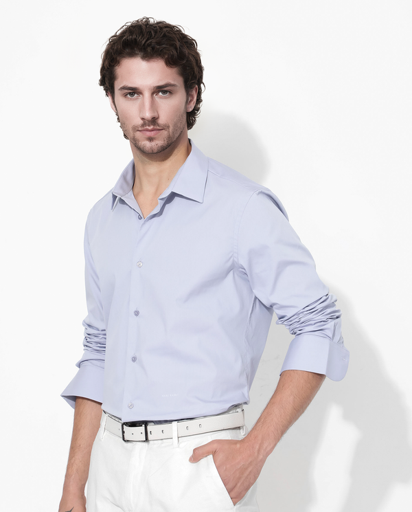 Rare Rabbit Men's Benedict Pastel Purple Cotton Poly Elastane Blend Fabric Full Sleeve Solid Formal Shirt