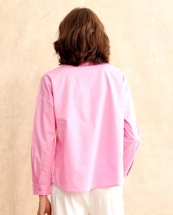 Rareism Women Bereio Pink Poplin Fabric Cuffed Sleeve Collared Neck Button Closure Plain Shirt