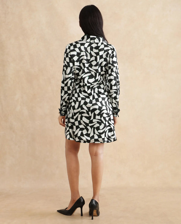 Rareism Women Bernard Multi Polyester Fabric Regular Sleeves V-Neck Abstract Print Regular Length Dress