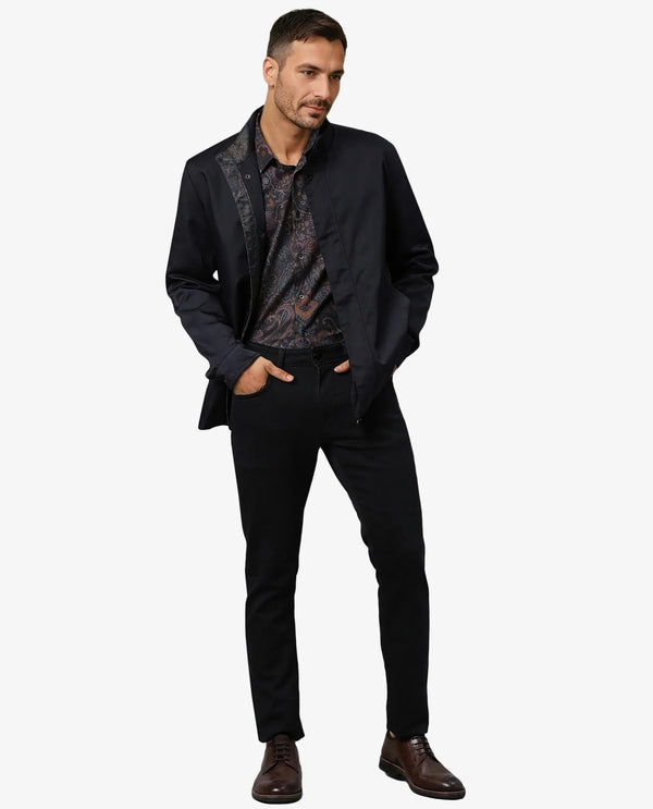 Rare Rabbit Men's Berry Black Plain High Neck Mandarin Collar Jacket