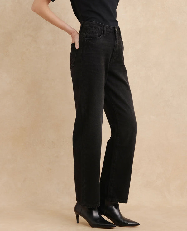 Rareism Women Beuro Black Cotton Fabric Plain Jeans