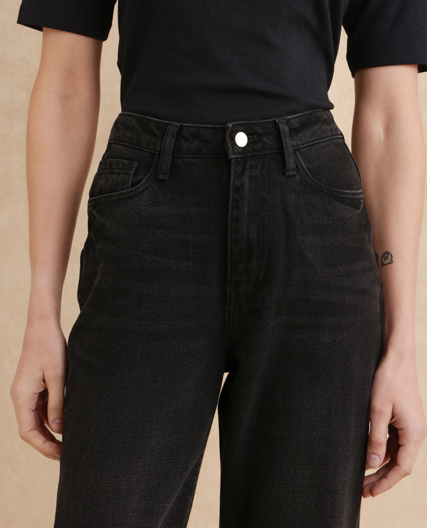 Rareism Women Beuro Black Cotton Fabric Plain Jeans