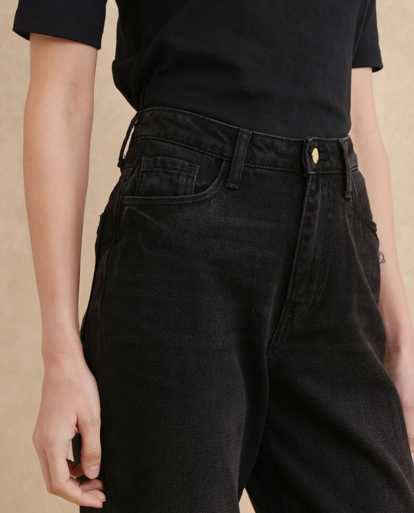 Rareism Women Beuro Black Cotton Fabric Plain Jeans