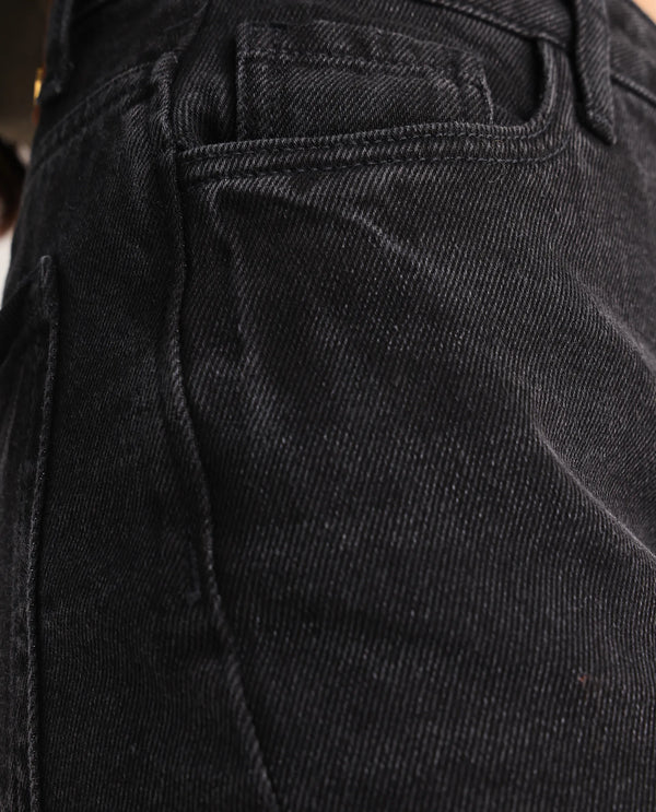 Rareism Women Beuro Black Cotton Fabric Plain Jeans